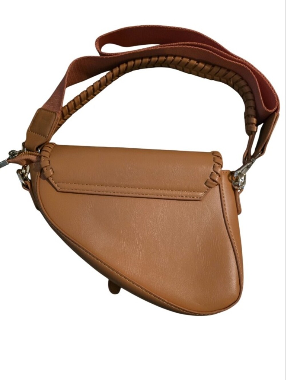 Braided Trim Coral Saddle Shoulder Bag - Picture 2 of 4